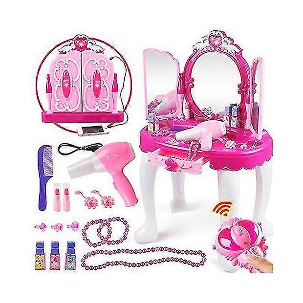 26 Pieces Of Dressing Table Magic Charm Mirror Makeup Table And Stool Set With Jewelry Pretend Toy