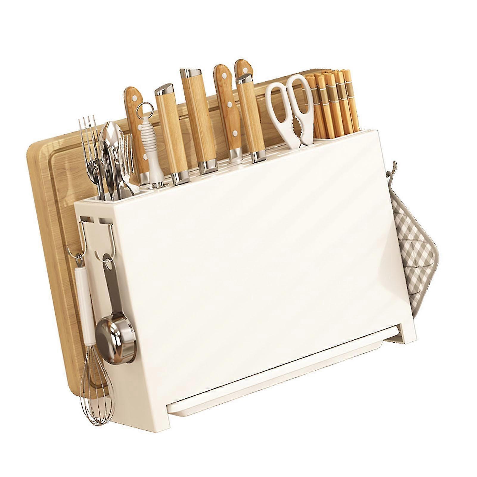 Kitchen Knife Drying Holder Integrated Chopsticks Cutting Board Storage Rack Organizer White