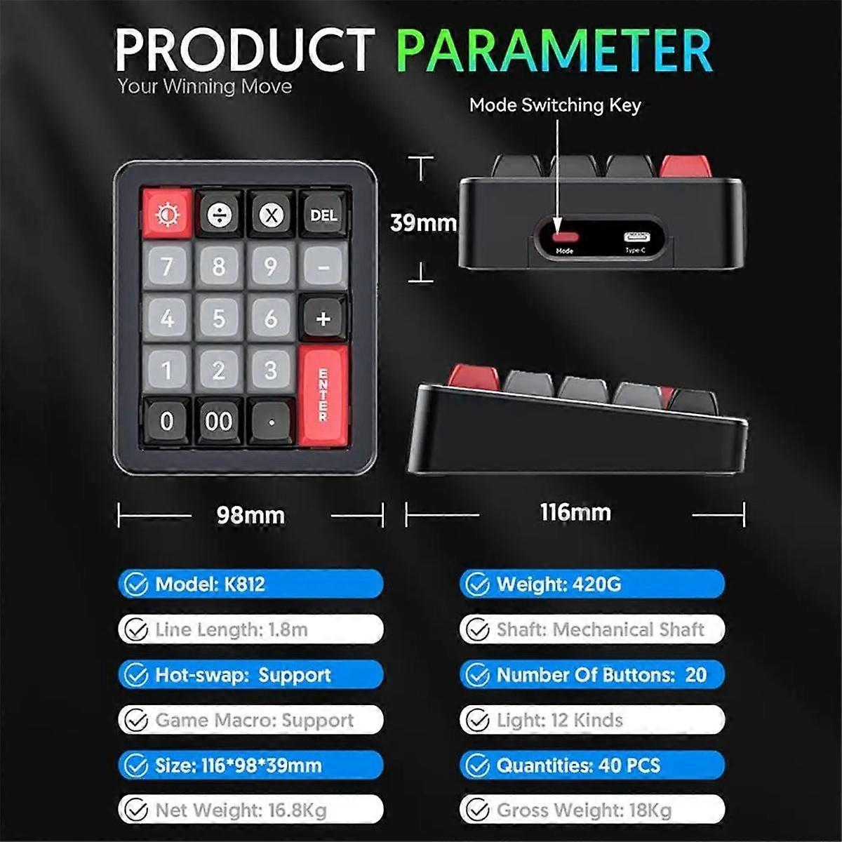 K812 Mechanical Keyboard Wired Hot Swappable Numpad RGB Mechanical Gaming Keyboard Programmable for Win//Game White