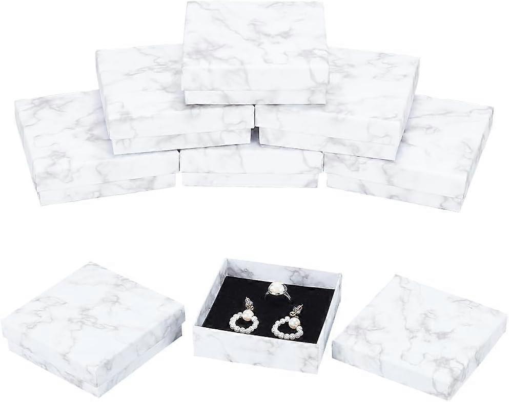 8Pack Kraft Square Cardboard Jewelry Boxes Marble Pattern Paper Jewelry Boxes
