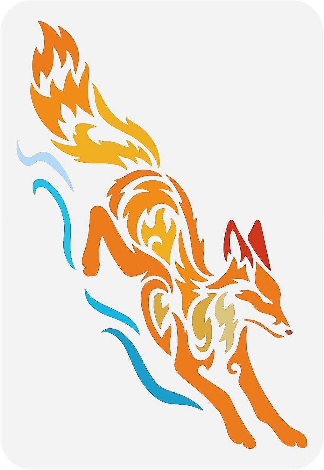 Fox Stencil 8.3x11.7inch Reusable Tribal Fox Painting Template DIY Craft Running Fox Drawing Stencil Animal Theme Stencil for Painting on Wood Floor W