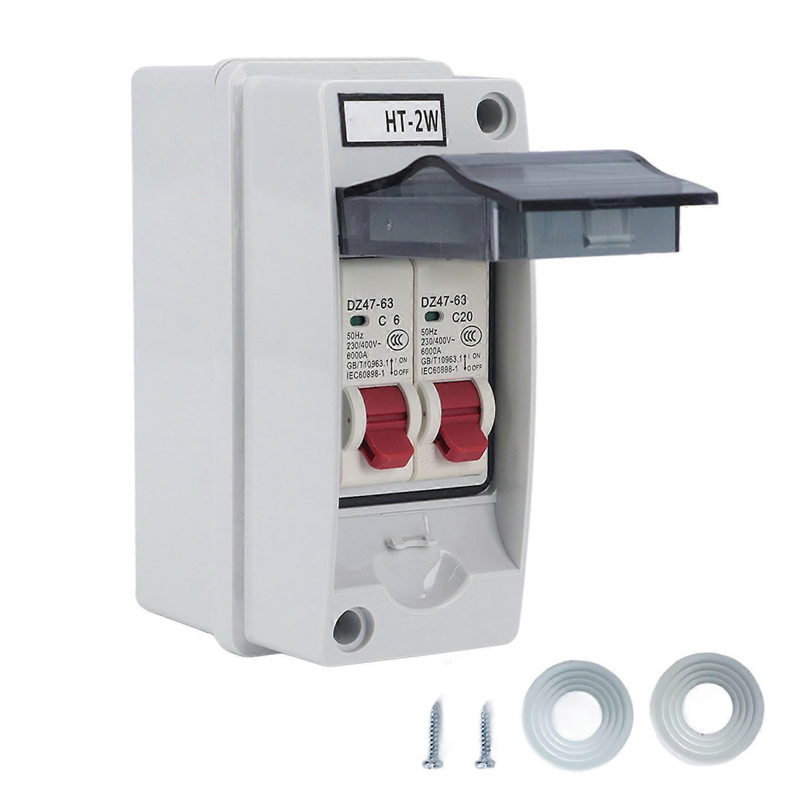 SG Outdoor Waterproof Distribution Box Power Circuit Breaker MCB C Type 2 Way AC 230V 400V C6+C20