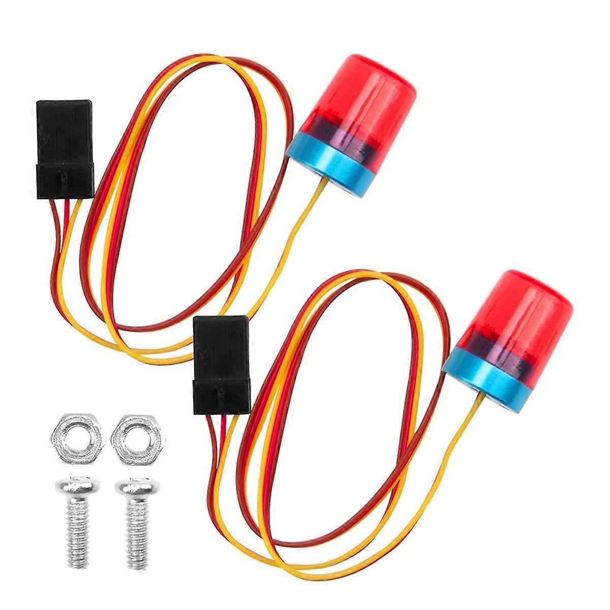 2Pcs Multi-Function RC LED Flash Lights Alarm Lamp Flashing Rotating Light for 1/14 RC Tractor RC Truck Red