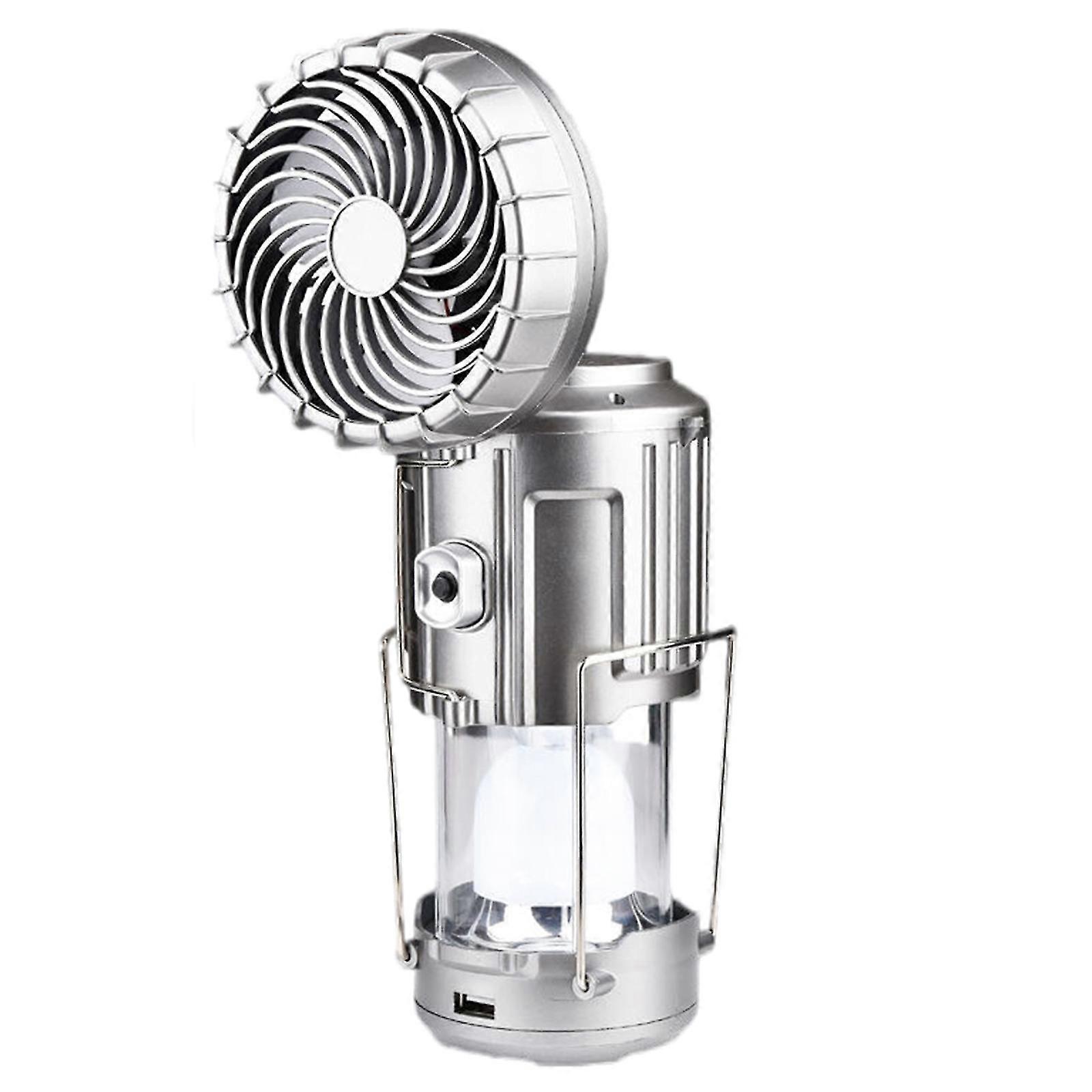 Solar Rechargeable LED Camping Lantern with Fan - Dual Power, Portable, Emergency Light
