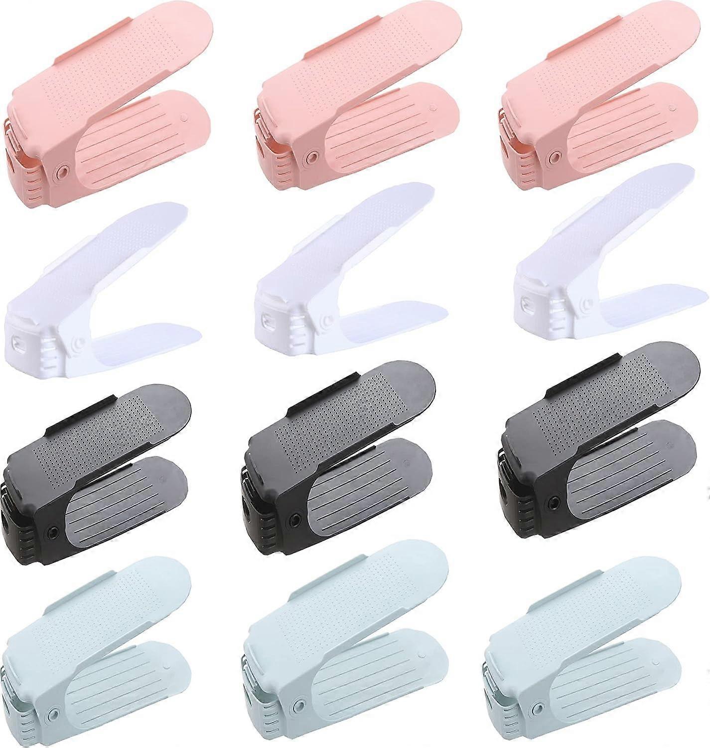 12 Pack Adjustable Shoe Rack, Slots Shoe Organizer, Space Saving Shoe Rack, Shoe Rack with Anti-Slip Function,2024 Ping