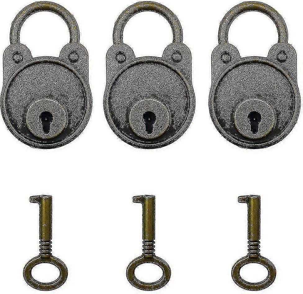 3pcs Vintage Antique Style Mini Archaize Padlocks Key Lock With Keys (bronze) A