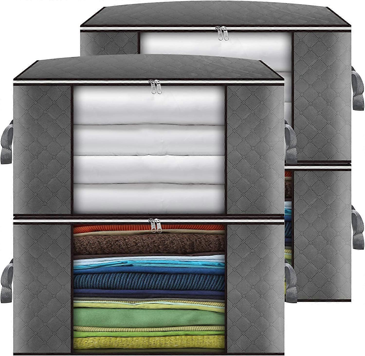 Clothes Storage Bag 4Pack 90L Large Capacity Organizer for Clothes, Comforters, Blankets, Bedding with Zip and Clear Window Reinforced Handle