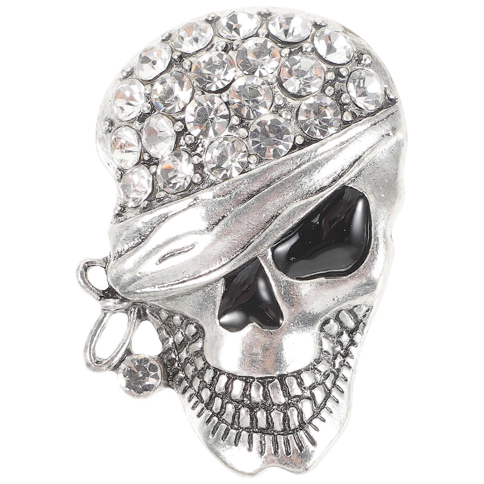 סיכת סיכת עצמות גולגולת סיכת פאנק גותית ריינסטון לנשים גברים (X1514, כסף)