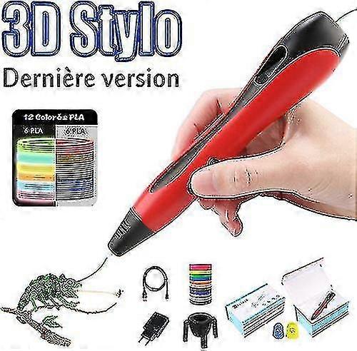 3d Printing Pen With Lcd Screen + 12 Multicolor Pla Filaments For Kids And Adults - Red