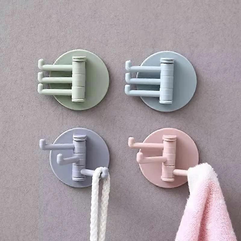 4pcs Rotatable Adhesive Three Prong Wall Hooks
