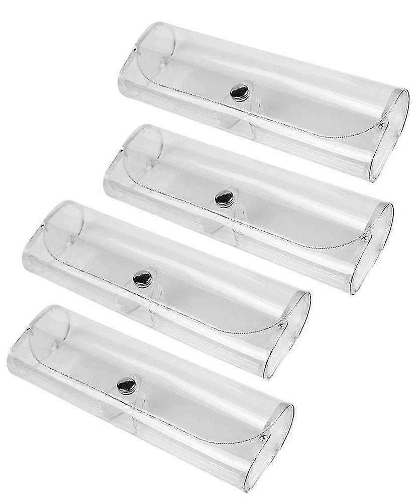 4 Pack Transparent PVC Eye Glasses Case Hard Boxes Spectacle Cases, Clear Reading Glasses Cases, Snap-Button Closure Holder