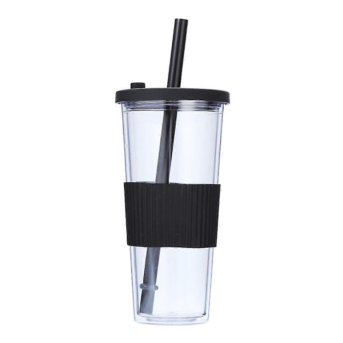 24Oz flat plastic cup, reusable oversized cup, without bisphenol A, with lid and straw.