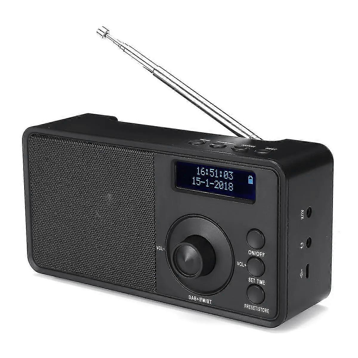 Radio digitale portatile Dab+, altoparlante stereo Bluetooth wireless, display LCD, cuffie da esterno, supporto sveglia, FM, AUX