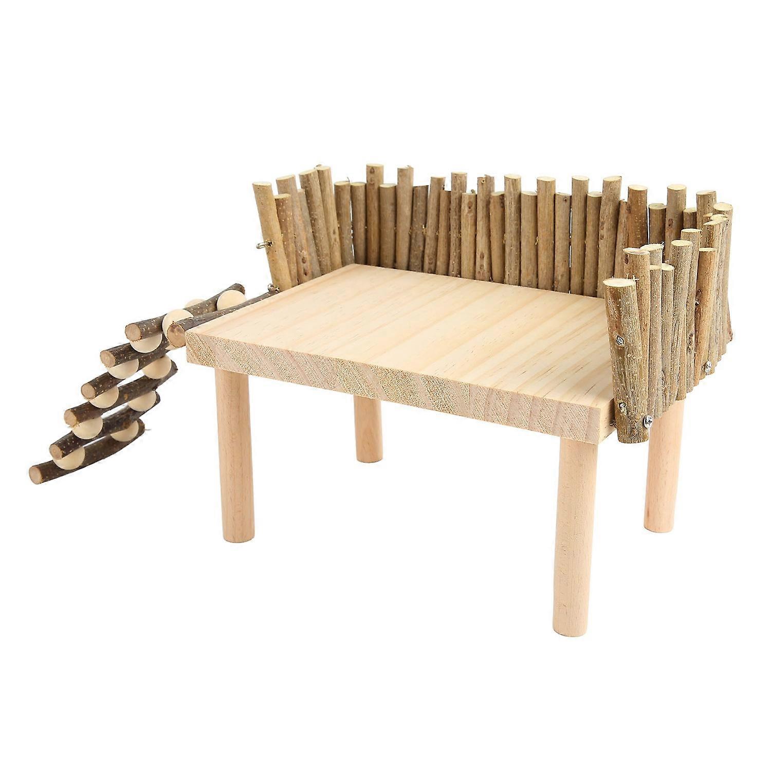 Hamster Climbing Platform Wooden Chewing Toy Small Pet Activity Playground with Fence for Sugar Glid