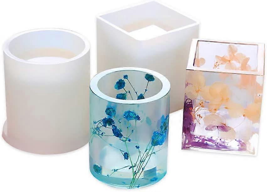 2er-Pack DIY-Topf Silikonform, kleine Würfel- und Zylinderharzformen, DIY-Blumentopfform, Stifthalterform, Pflanzgefäßtopfform
