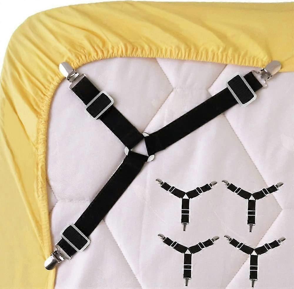 4 Pieces Adjustable Bed Sheet Fasteners Elastic Triangle Suspenders Gripper Support Strap Clip For Bed Sheets, Mattress Covers, Sofa Cushion And Armch