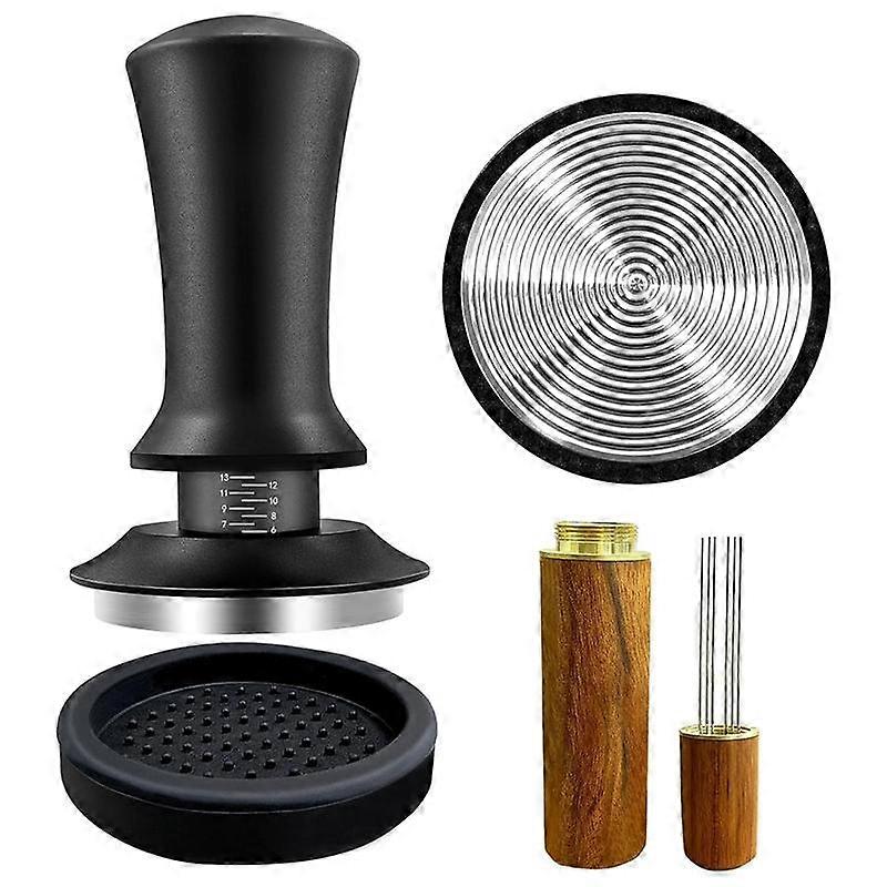 Coffee Espresso Tamper 51mm with WDT Tool Calibrated Spring Loaded, with Silicone Mat, for Espresso Coffee Machine