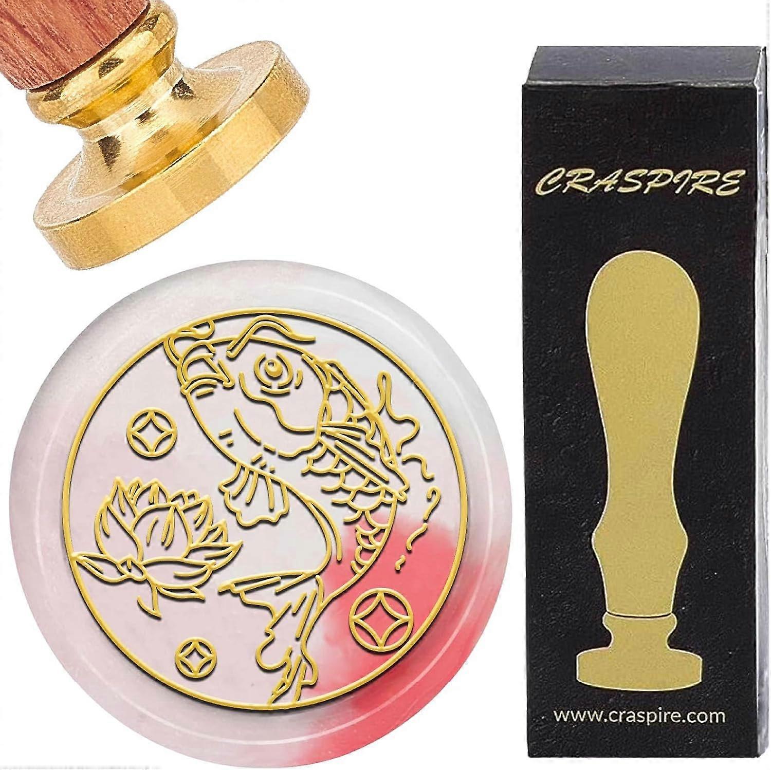 Fish Wax Seal Stamp 25mm Sealing Wax Stamps Brass Head Retro with Wooden Handle Flower Lotus Copper Seals Removable for Envelopes Wedding Invitations