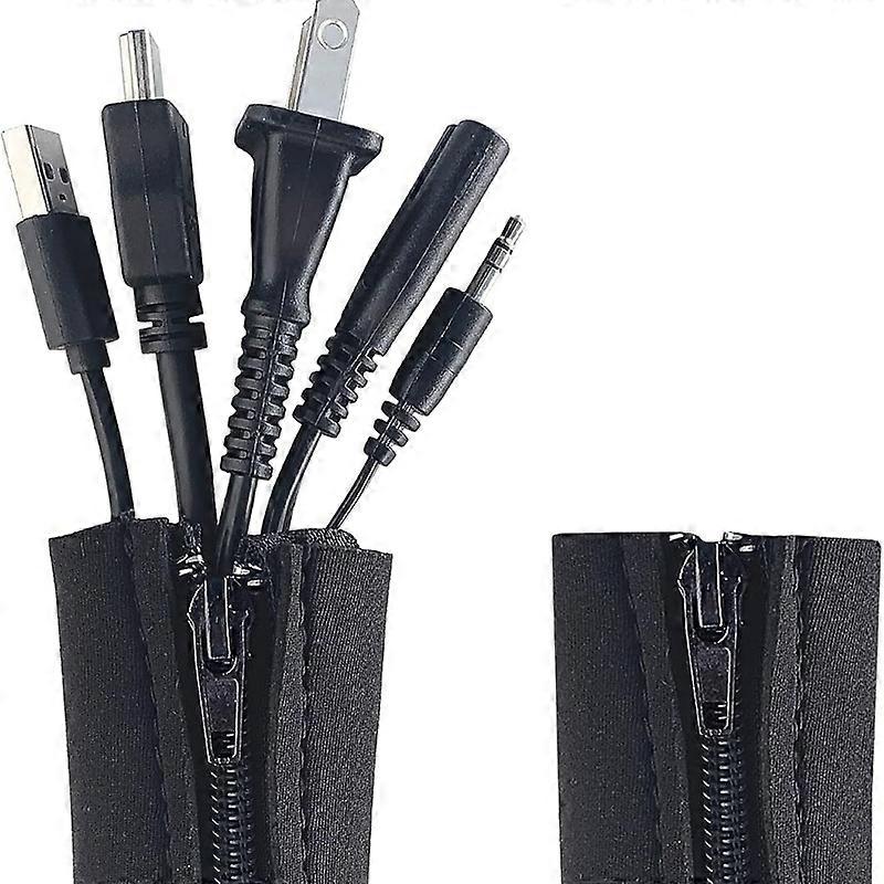 """(4-pack) Wrap-it Storage Zipper Cable Sleeve - 24"""" x 4"""" Black - Cord Organizer and Protector for Desk, Computer, TV - Hide and Cover Wires an