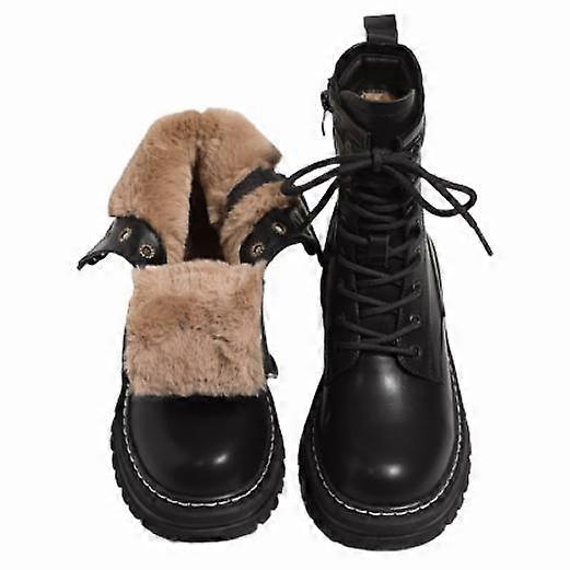Womens Leather Boots Classic Winter Snow Lace-Up Ankle Boots Fur Lined Shoes