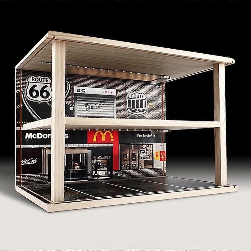 1:24 Simulation Parking Lot Garage Model Scene Acrylic Display Box Car Model Storage Decoration with Light