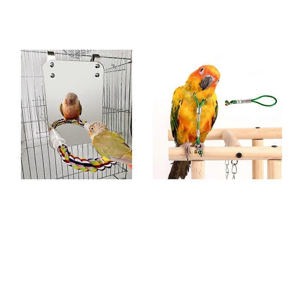 Bird Mirror with Rope Perch with Birds Flying Harness Parakeet Conure Finch