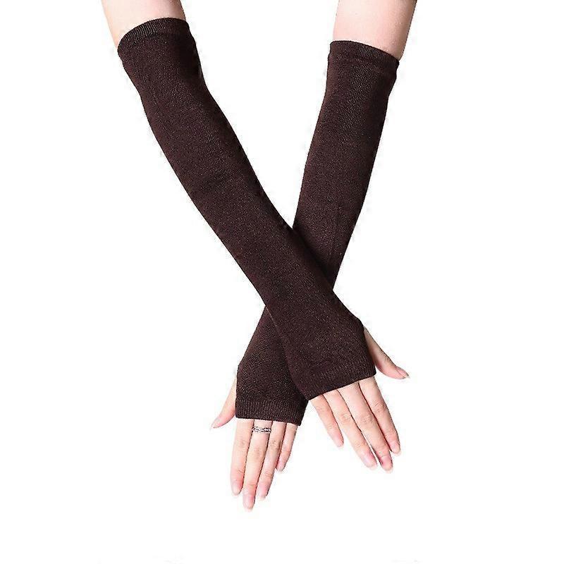 Plain, fingerless, long cuffs - brown [30cm] one size