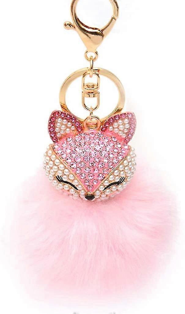Rhinestone Pendant Pompom Fox Keychain