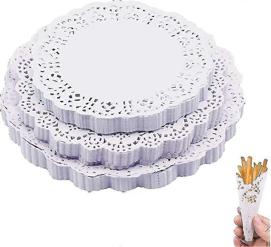 300pcs White Lace Round Paper, Cake Lace Paper, Lace Wood Pulp Paper For Home Party (white)