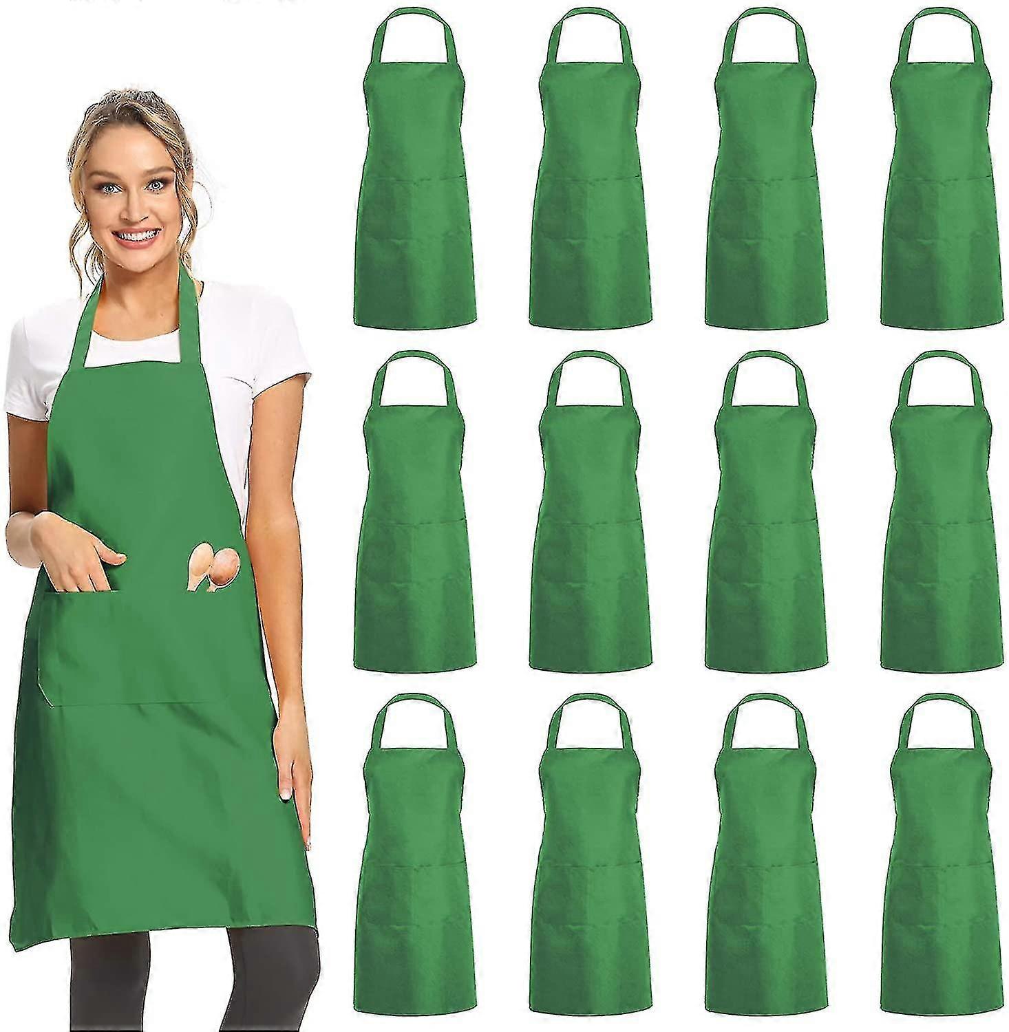 12 Pack Plain Bib Aprons With 2 Pockets - Unisex Apron Bulk For Kitchen Cooking