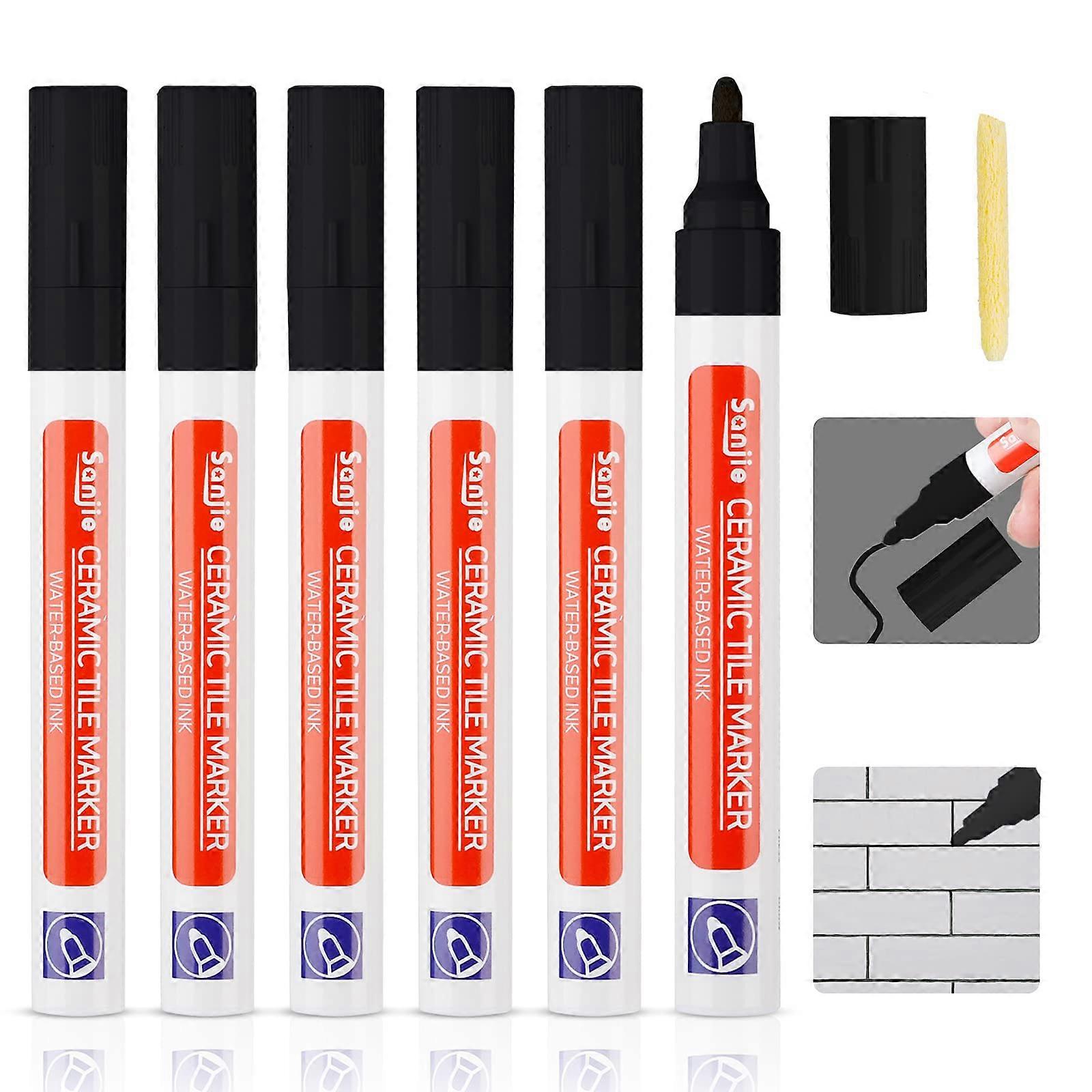6Pcs Tile Pen Grey Grout Pen for Tiles Bathroom with Replacement Nib Tips Anti-Grout White Tile Pen Marker