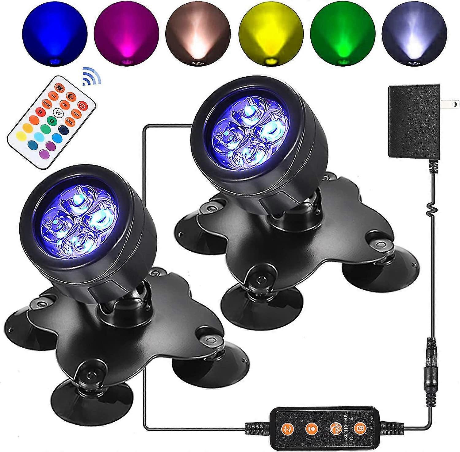 Underwater Pond Lights, Ip68 Waterproof Color Changing Spotlights With Remote Control, Led Underwater Fountain Lights Submersible Lights 360 Degree Ro