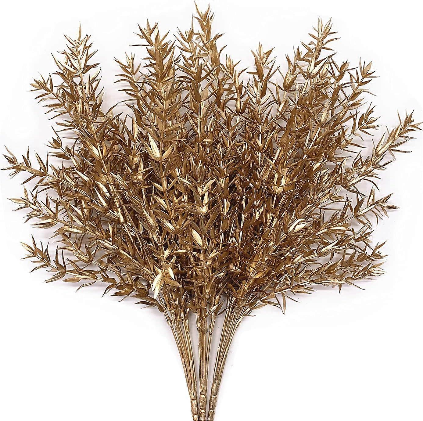 Artificial Plants for Christmas, Fake Grass Shrubs Fake Golden Pointed Leaves Set of 3, Simulation Leaf Bushes for Home Indoor