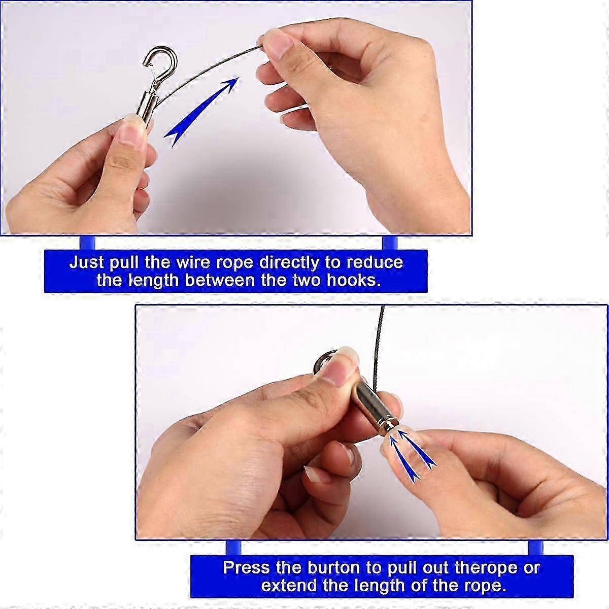 3Pcs Adjustable Wire Ropes with Hooks, Stainless Steel Picture Hanging ...