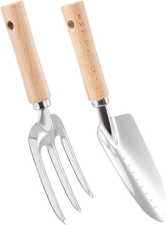 DIY 2 PCS 2 Styles Garden Tools Set with Serrated Edge 3.9inches Depth Marks Planting Shovel Fork for Soil Planting Digging Transplanting Stainless St