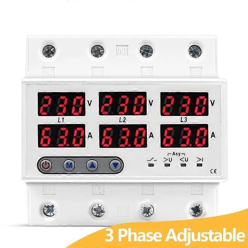 Din Rail 3 Phase Voltage Relay 380V Voltmeter Ammeter Over and Under Voltage Monitor Relays Protector Adjust Current Overvoltage