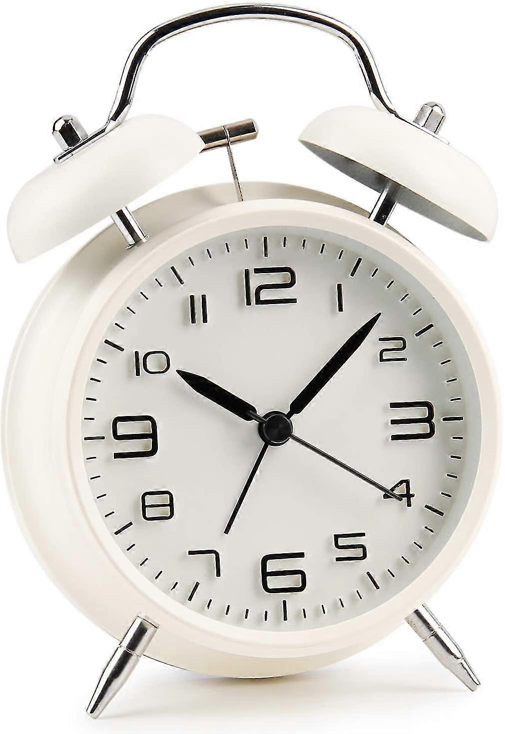 Double Bell Alarm Clock With Night Light,retro Bell Alarm Clock- White
