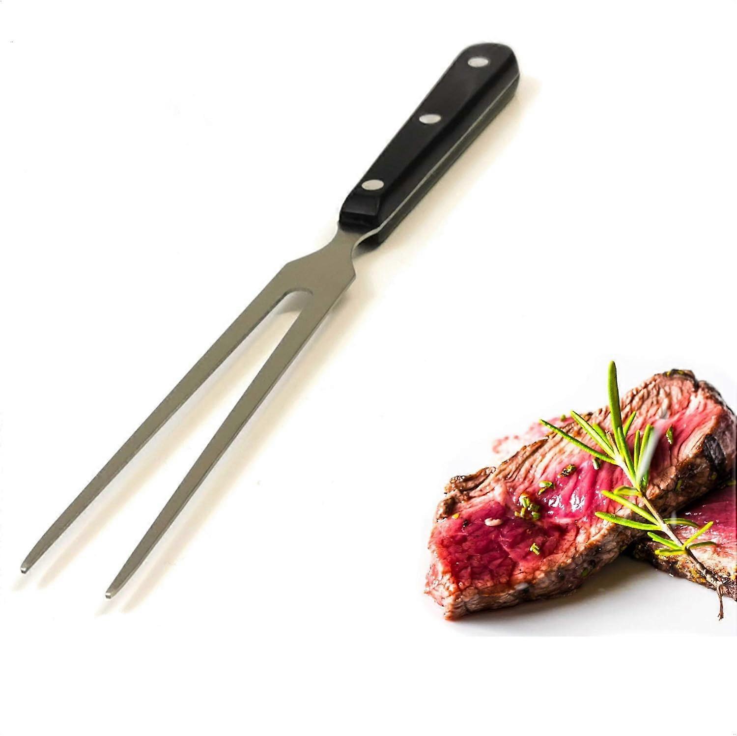 Kerafactum Meat Fork Stainless Steel Carving Fork Flat with Prongs Roasting Fork Grill Fork for Meat Roasting Cooking Fork Long Serving Fork wit