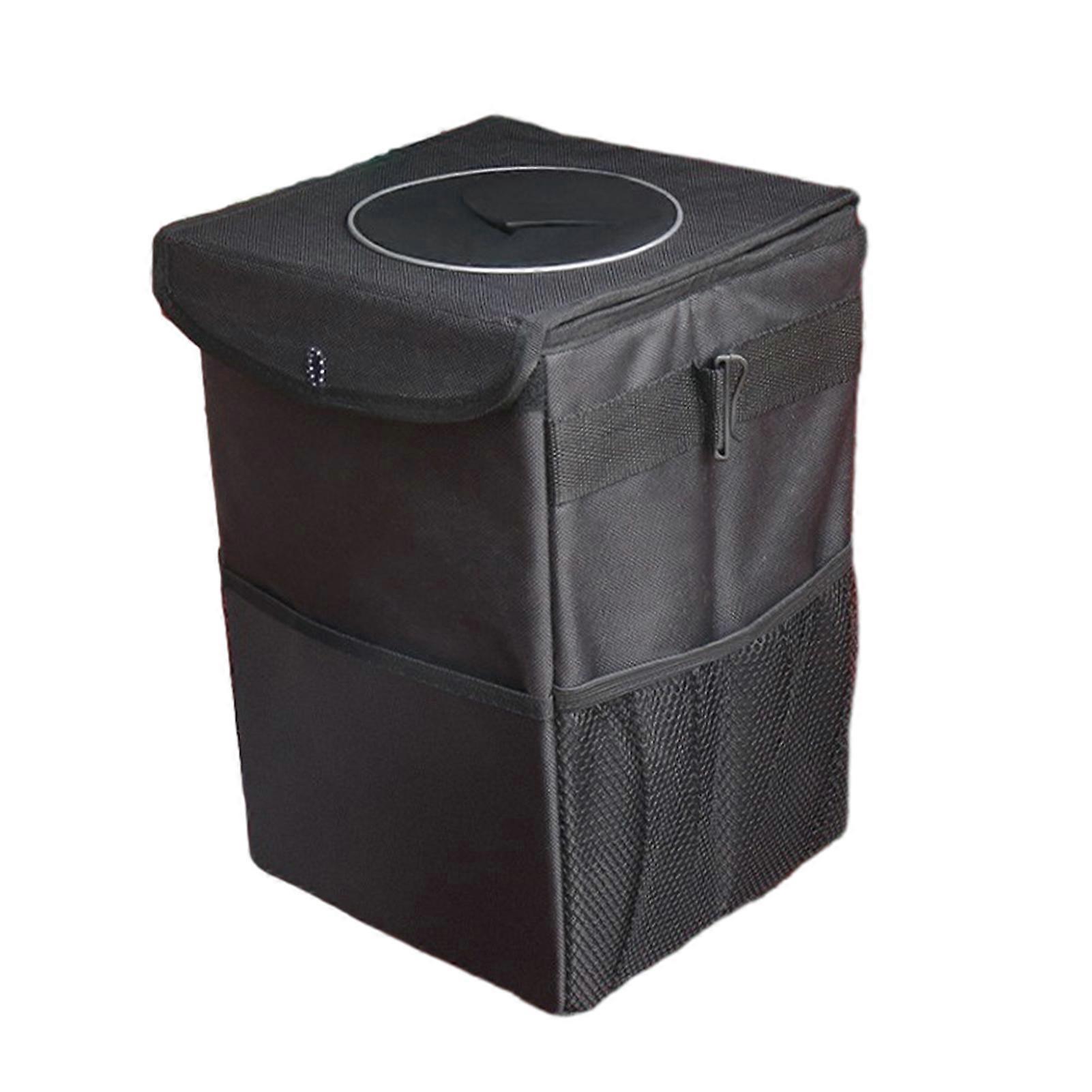 Car Garbage Can with Lid Leakproof Large Capacity Vehicle Trash Can Pockets Hanging Waterproof Car Trash Box_xi