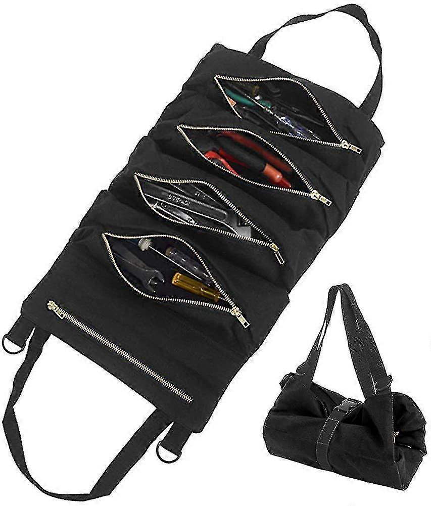 Tool Bag With 5 Zippered Pockets, Portable Canvas Tool Bag, Tool Roll Auto