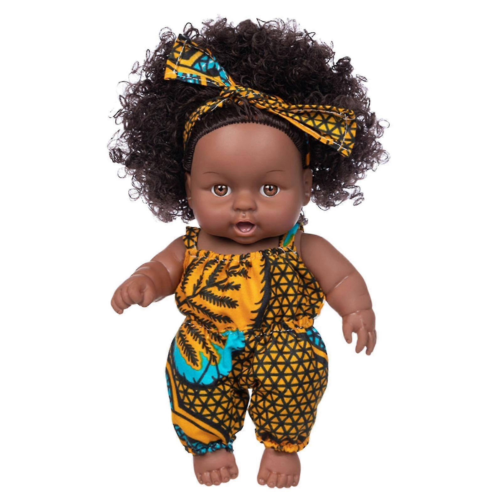 Jouet en vinyle pour bébé noir africain mignon et bouclé de 20 cm