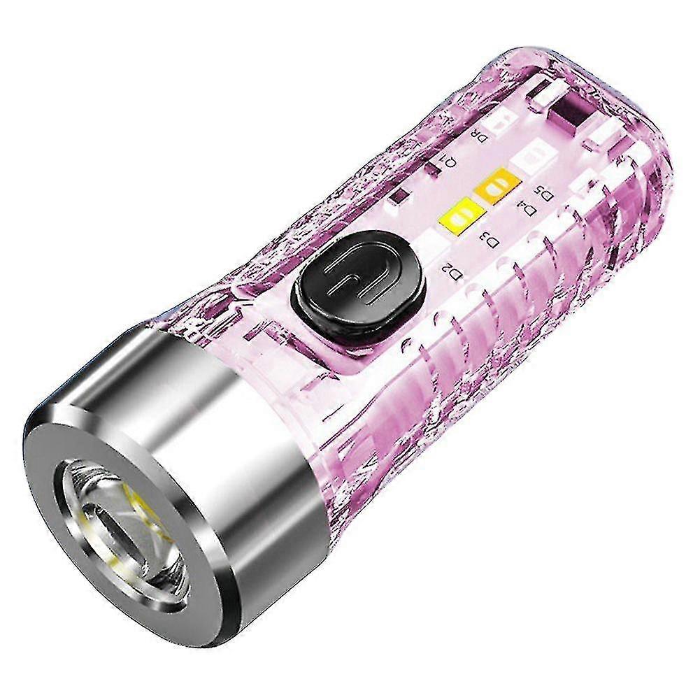 Mini Keychain Flashlight Type-c Quick Charge Multifunctional Ip66 Waterproof Fluorescent Magnetic Warning Camping Flashlight#pink