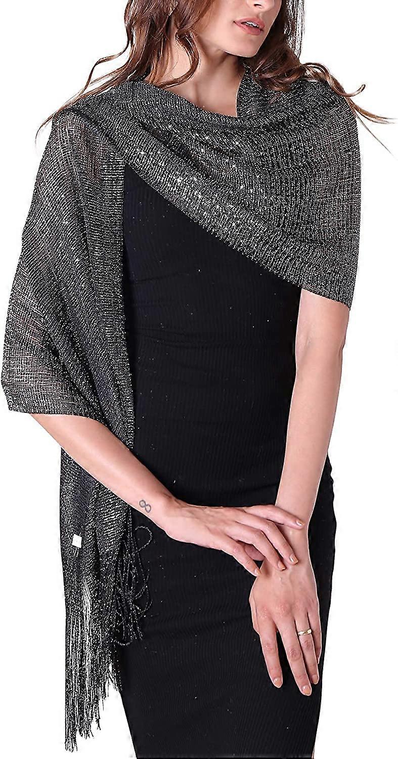 Women's Sparkle Shawls and Wraps for Party Dresses Black/Silver