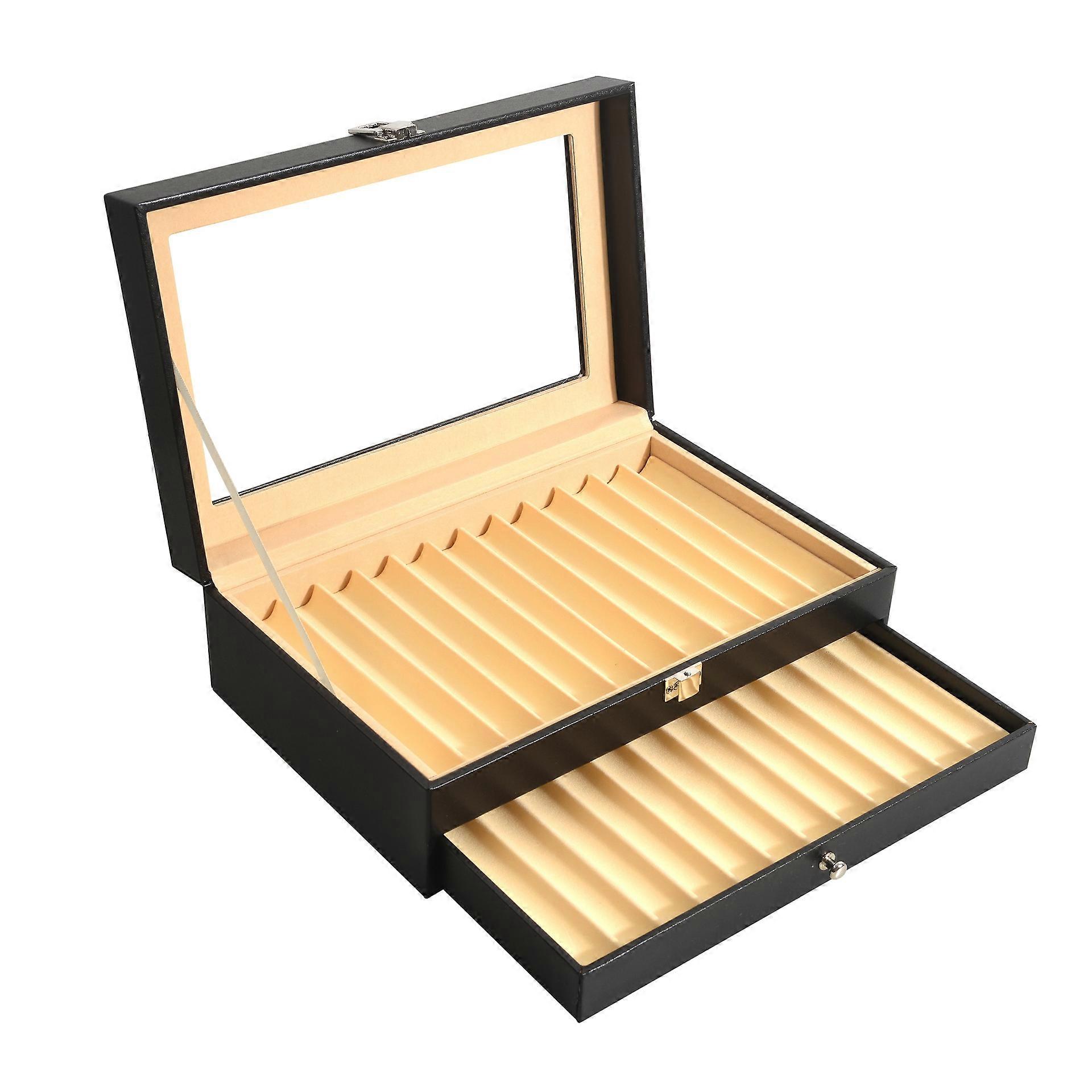 24 Slots Füllfederhalter Organizer Box Lederstift Vitrine