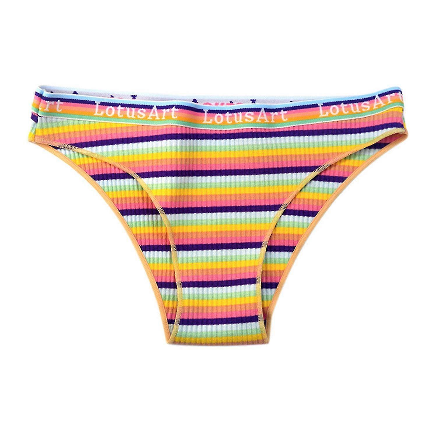 Lady Underpants Breathable Contrast Color Stripe Print Ribbing Textures Lady Underwear for Home