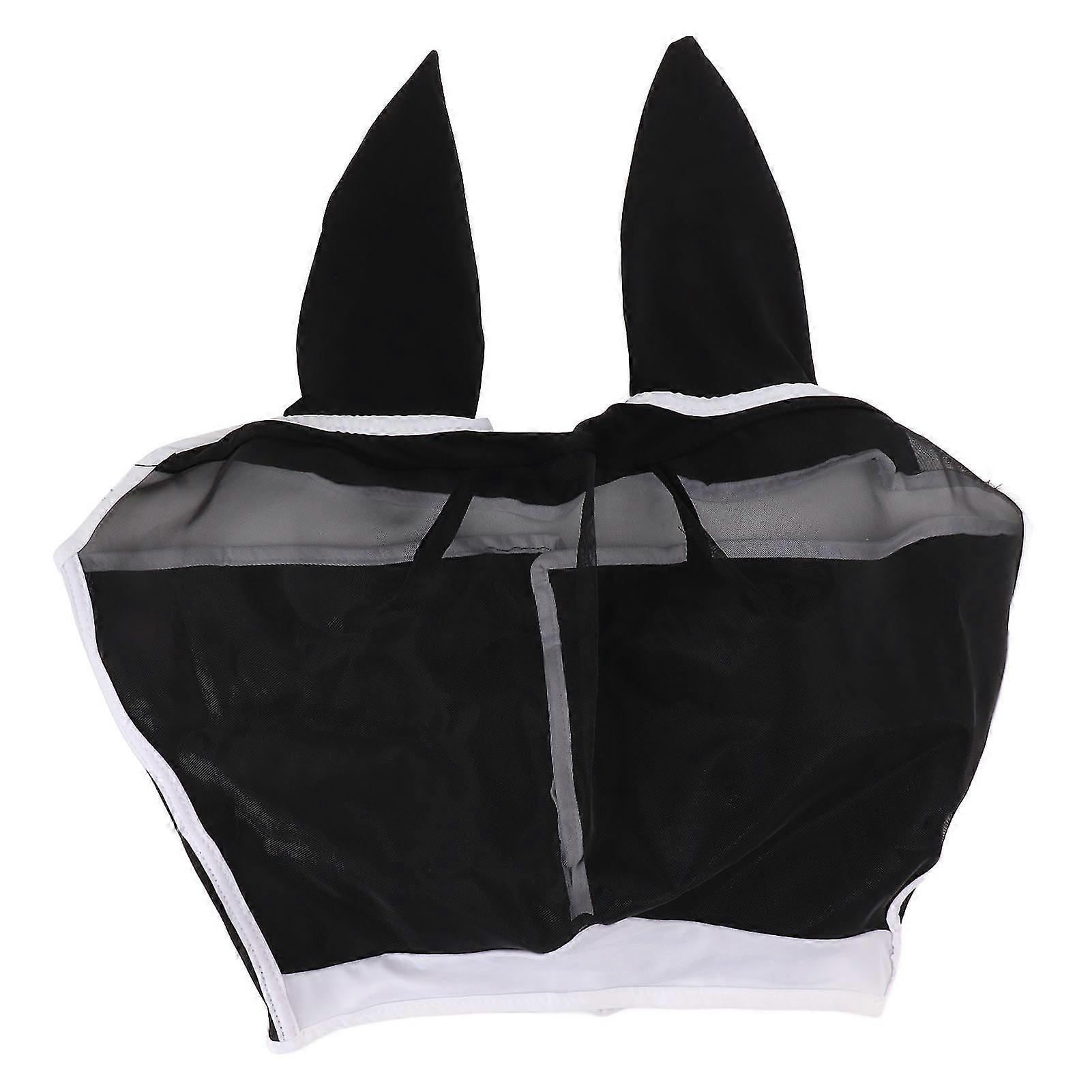 Breathable All Round Horse Fly Mask with UV Protection, Mesh and Ears - Black L (45x54cm / 17.7x21.3in)