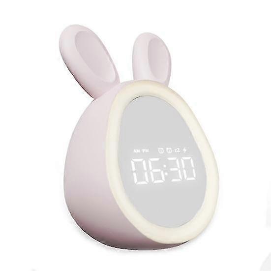 Cartoon Rabbit Alarm Clock Volume Brightness Adjustable Rechargeable Large Display Desktop Digital Clock Bunny Night Light Children Students Gift