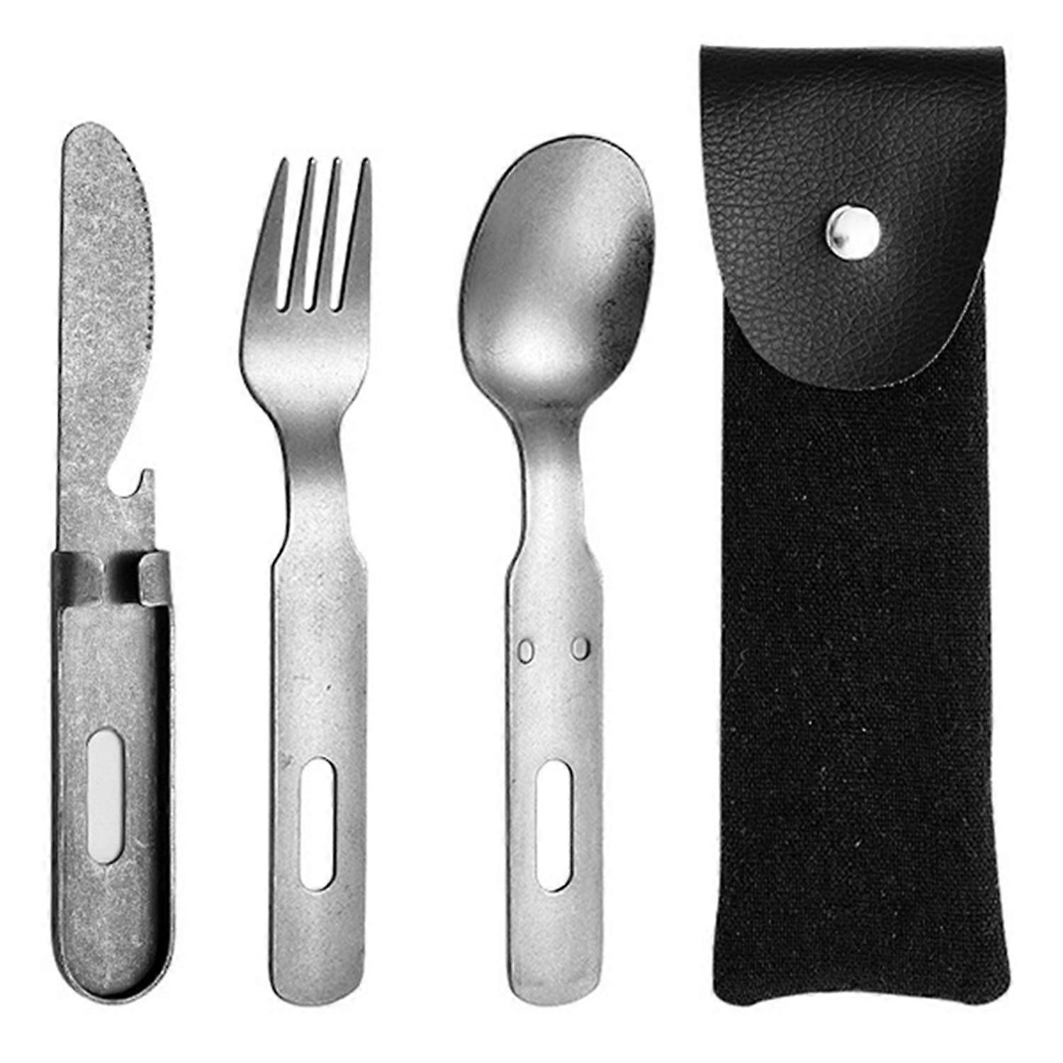 Tableware with Storage Bag Multi-functional Rust-proof Stainless Steel Camping Picnic Spoon Fork