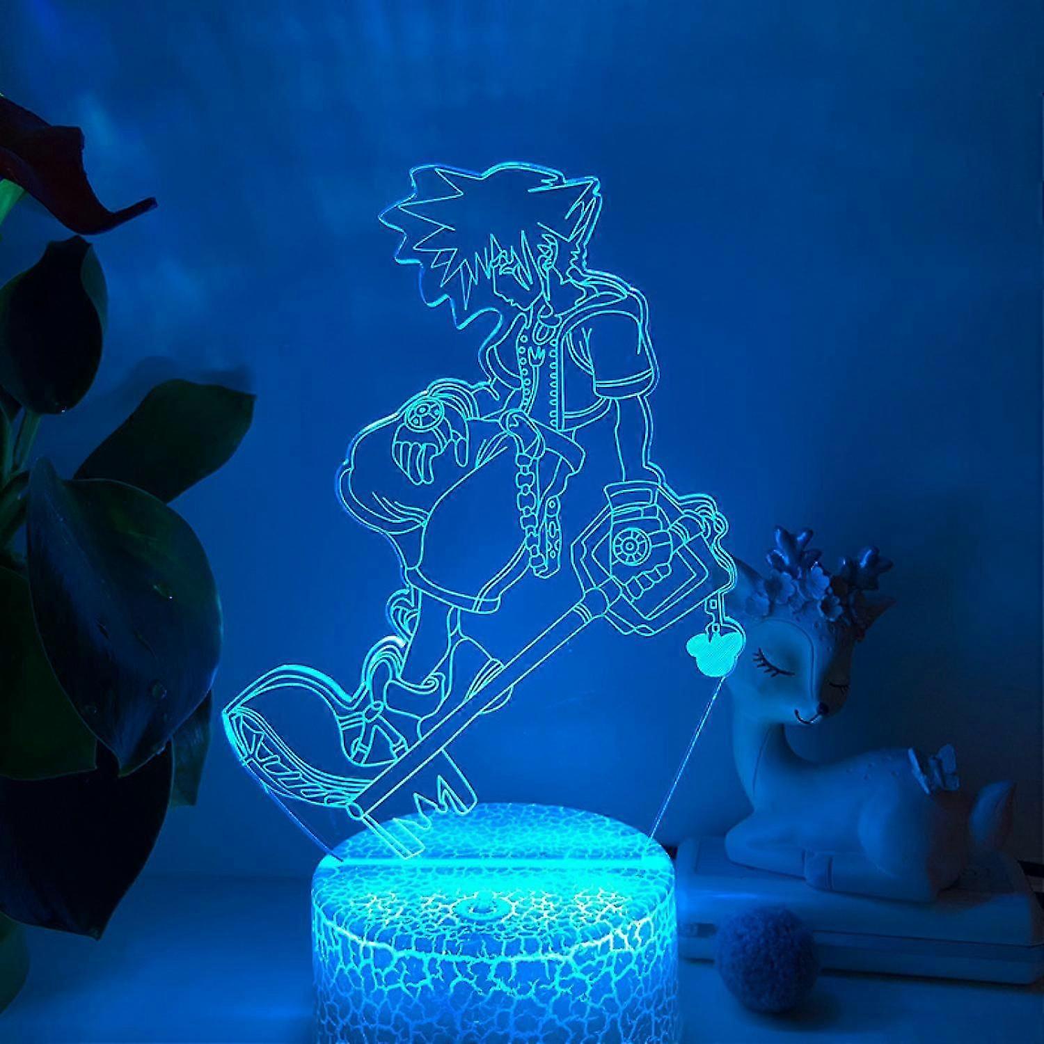 Qinwei Game Kingdom Hearts Night Light 3d Illusion Led Lamp With 16 Color Touch Remote Control For Boys Decorations - Crack Seat Boris
