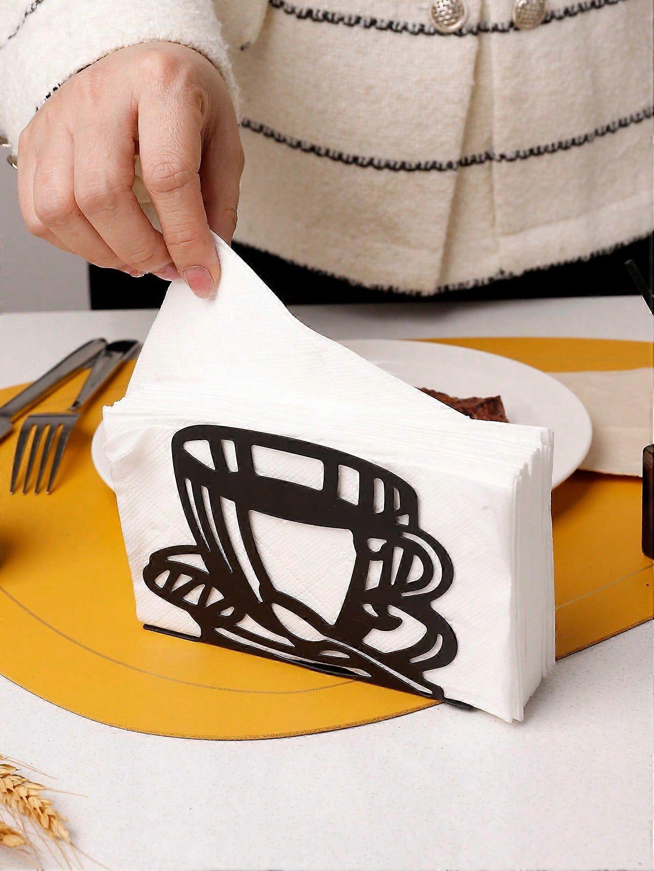 1 stk kaffekop formet udhulet jern servietholder i sort, kreativ og afslappet jern skrivebord væv arrangør, fritstående metal serviet bakke til hjemmet ki